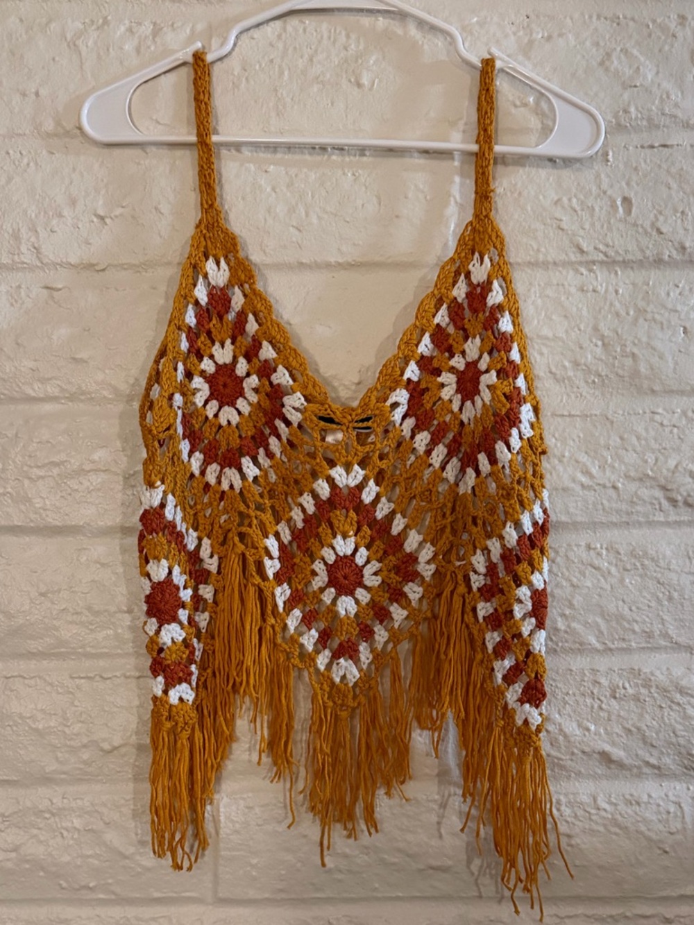 Vivid Crochet Crop Tank Coverup Size XL Granny Square, Boho Hippie Beach Coastal